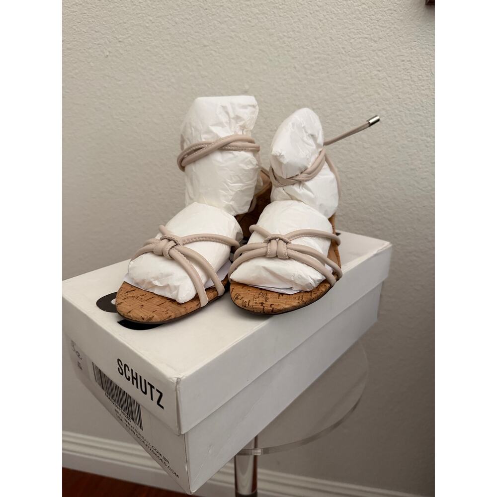 New Schutz Suzy leather & coral block heel sandals 6.5 beige - Picture 3 of 7